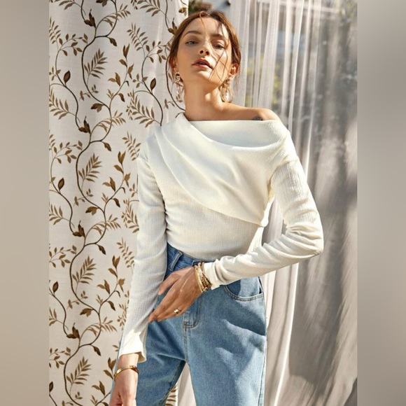 Tops - New Solid Asymmetrical Neck Tee